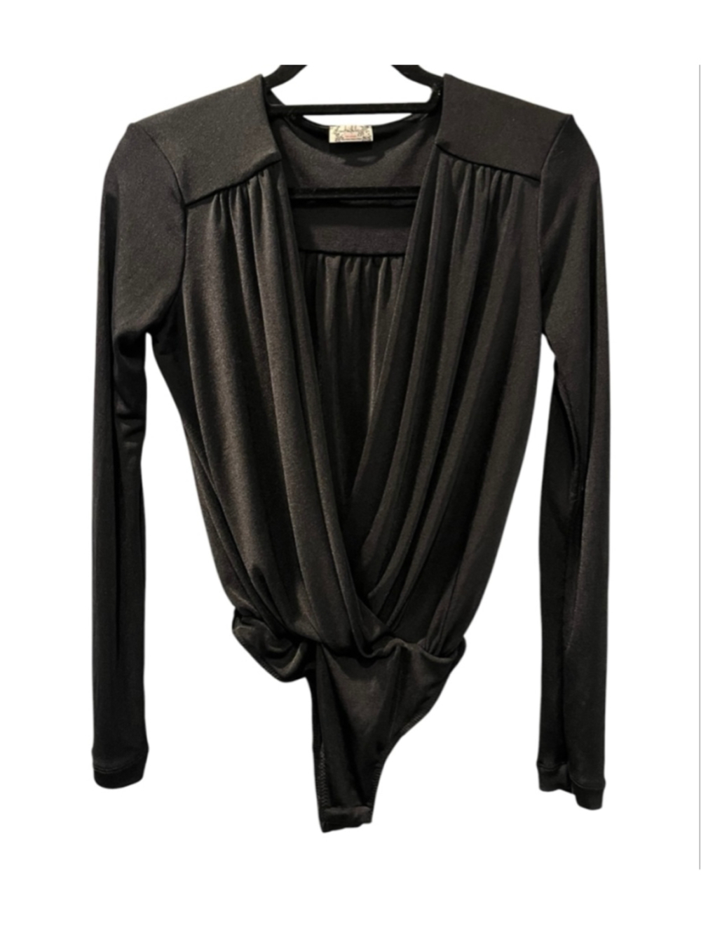 Free People Intimately Turnt Thong Bodysuit Black Size Medium Long Sleeve Draped